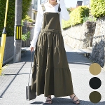 サロペット スカート 大きいサイズ ティアードマキシサロペットスカート 【メール便対応不可】
